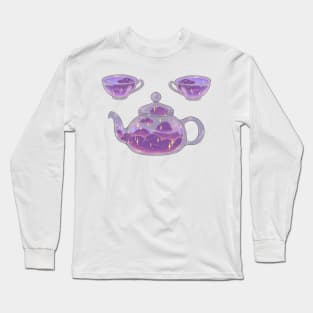 Magical soft night clouds tea set with dark background Long Sleeve T-Shirt